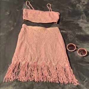 Sexy Shimmer Fringe Top and Skirt Set